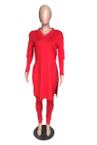 Fluorescent Color Fashion Solid High Opening V Neck Long Sleeve Two Pieces