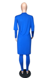Fluorescent Color Fashion Solid High Opening V Neck Long Sleeve Two Pieces