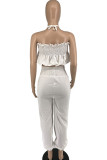 Apricot Sexy Solid Patchwork Fold Halter Sleeveless Two Pieces