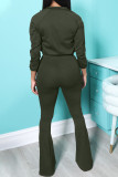 Red Casual Solid Patchwork Zipper Collar Long Sleeve Two Pieces