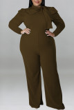 Red Casual Solid Patchwork With Bow O Neck Plus Size Jumpsuits