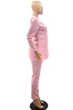 Pink Casual Solid Patchwork Long Sleeve Two Pieces