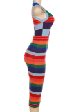 Colour Fashion Striped Patchwork O Neck Pencil Skirt Dresses