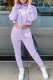 Purple Casual Solid Draw String Hooded Collar Long Sleeve Two Pieces