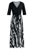Pink Casual Print Bandage Patchwork V Neck Straight Dresses