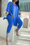 Fluorescent Color Fashion Solid High Opening V Neck Long Sleeve Two Pieces