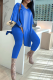 Blue Fashion Solid High Opening V Neck Long Sleeve Two Pieces