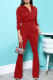 Red Casual Solid Patchwork Zipper Collar Long Sleeve Two Pieces