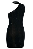 Black Fashion Sexy Patchwork Hollowed Out Backless Halter Sleeveless Dress