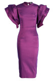 Blue Elegant Solid Patchwork O Neck Evening Dress Dresses