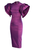 Blue Elegant Solid Patchwork O Neck Evening Dress Dresses