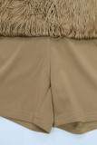 Brown Sexy Solid Tassel Bandage Patchwork Spaghetti Strap Regular Rompers