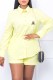Light Yellow Fashion Casual Print Letter Turndown Collar Long Sleeve Two Pieces
