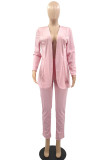 Pink Casual Solid Patchwork Long Sleeve Two Pieces