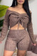 Light Coffee Fashion Casual Solid Draw String Frenulum V Neck Long Sleeve Two Pieces