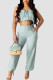 Gray Blue Sexy Solid Patchwork Fold Halter Sleeveless Two Pieces