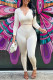 Apricot White Fashion Casual Solid Patchwork V Neck Long Sleeve Two Pieces