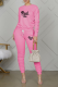 Pink Fashion Print Fold O Neck Long Sleeve Two Pieces