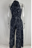 Pink Casual Print Patchwork Half A Turtleneck Straight Jumpsuits