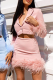 Pink Fashion Solid Tassel Turndown Collar Long Sleeve Two Pieces