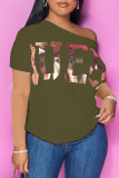 Pink Casual Bronzing Patchwork Oblique Collar T-Shirts
