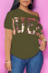 Army Green Casual Bronzing Patchwork Oblique Collar T-Shirts
