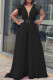 Black Casual Elegant Solid Patchwork Fold V Neck Straight Jumpsuits