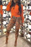 Orange Fashion Casual Solid Patchwork Turndown Collar Tops