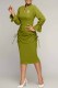 Green Fashion Elegant Print Letter V Neck Wrapped Skirt Dresses