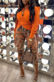 Orange Fashion Casual Solid Patchwork Turndown Collar Tops