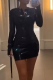 Black Sexy Solid Patchwork V Neck Pencil Skirt Dresses