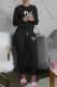 Black Fashion Print Fold O Neck Long Sleeve Two Pieces