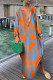 Orange Fashion Sexy Print Patchwork V Neck Straight Dresses