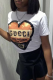 White Fashion Street Print Patchwork Letter O Neck T-Shirts