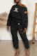 Black Fashion Casual Print Hollowed Out Letter Oblique Collar Long Sleeve Two Pieces