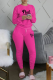 Rose Red Fashion Print Fold O Neck Long Sleeve Two Pieces