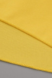 Yellow Sexy Solid Patchwork Fold Off the Shoulder Short Sleeve Two Pieces