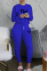 Royal Blue Fashion Print Fold O Neck Long Sleeve Two Pieces