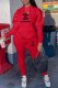 Red Fashion Casual Print Letter Hooded Collar Long Sleeve Two Pieces