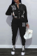 Black Casual Print Patchwork Mandarin Collar Nine Points Sleeve Two Pieces