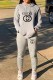 Grey Fashion Casual Print Letter Hooded Collar Long Sleeve Two Pieces