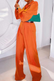 Tangerine Red Casual Solid Patchwork Buckle Turndown Collar Long Sleeve Two Pieces