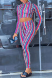 Multicolor Fashion Casual Print Patchwork O Neck Long Sleeve Two Pieces