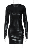 Black Sexy Solid Patchwork V Neck Pencil Skirt Dresses