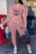 Pink Fashion Casual Print Letter Hooded Collar Long Sleeve Two Pieces