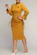 Yellow Fashion Elegant Print Letter V Neck Wrapped Skirt Dresses