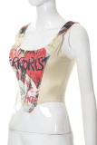 Apricot Sexy Print Patchwork U Neck Tops