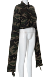 Camouflage Fashion Camouflage Print Patchwork Turndown Collar Tops