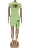 Green Fashion Print Hollowed Out Half A Turtleneck Pencil Skirt Dresses