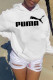 White Fashion Street Print Letter Hooded Collar Tops